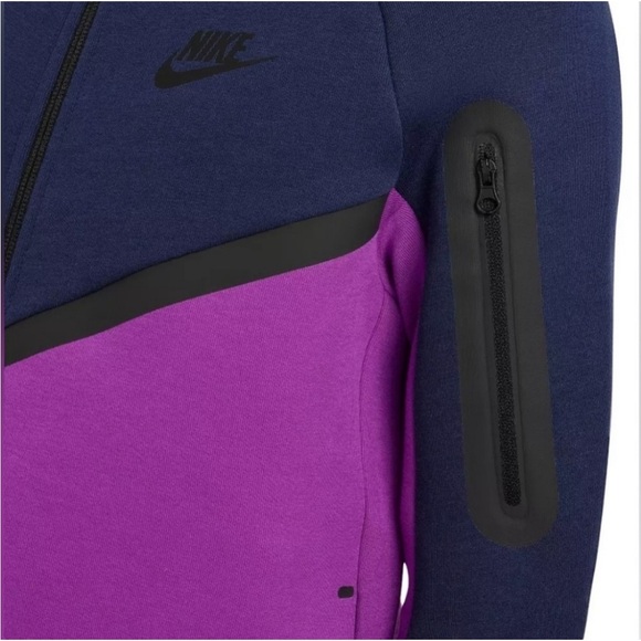 Nike Sportswear Tech Fleece Jogger Hoodie 2-PC Purple Navy Tracksuit - Picture 6 of 10